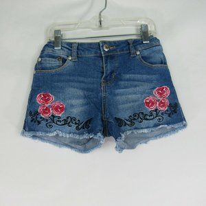 Denim Kids Shorts with Rose Embroidery